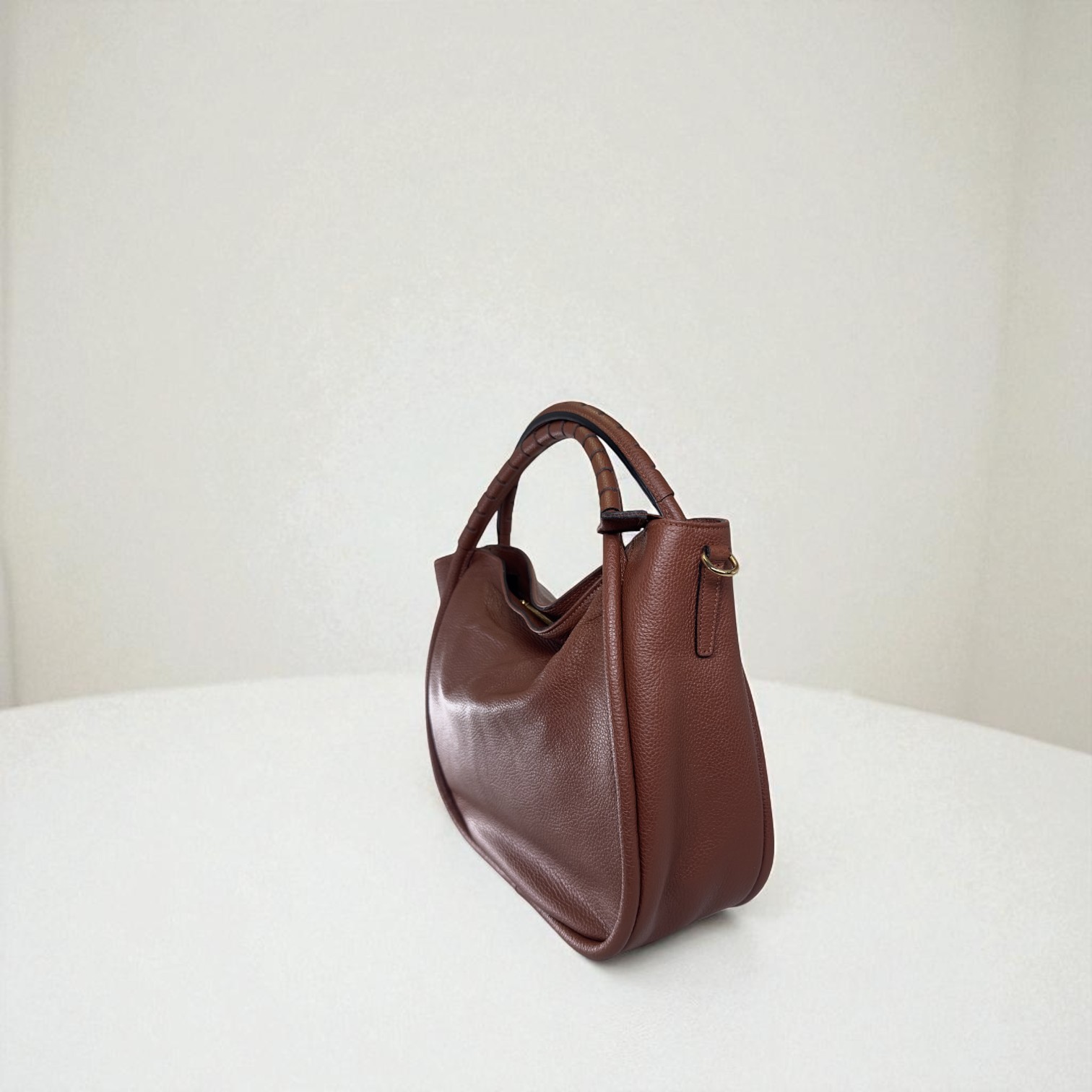 Borsa A Mano Donna In Vera Pelle Zamponi - Doppio Manico, Capiente, Colore Marrone, Made In Italy, Elegante E Pratica